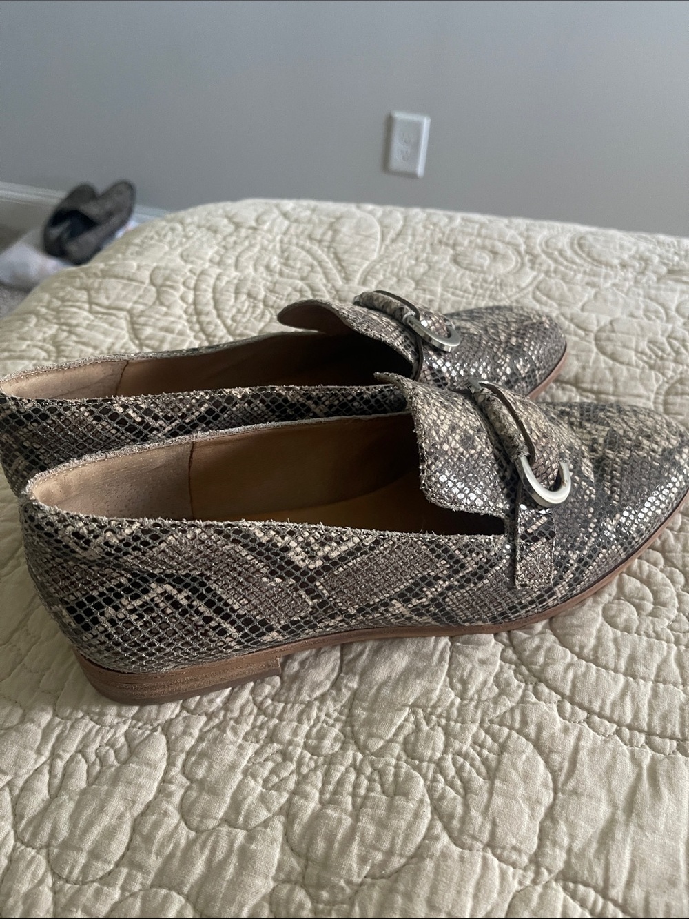 Corso Como Neutral Snake skin Loafers with Silver Buckle